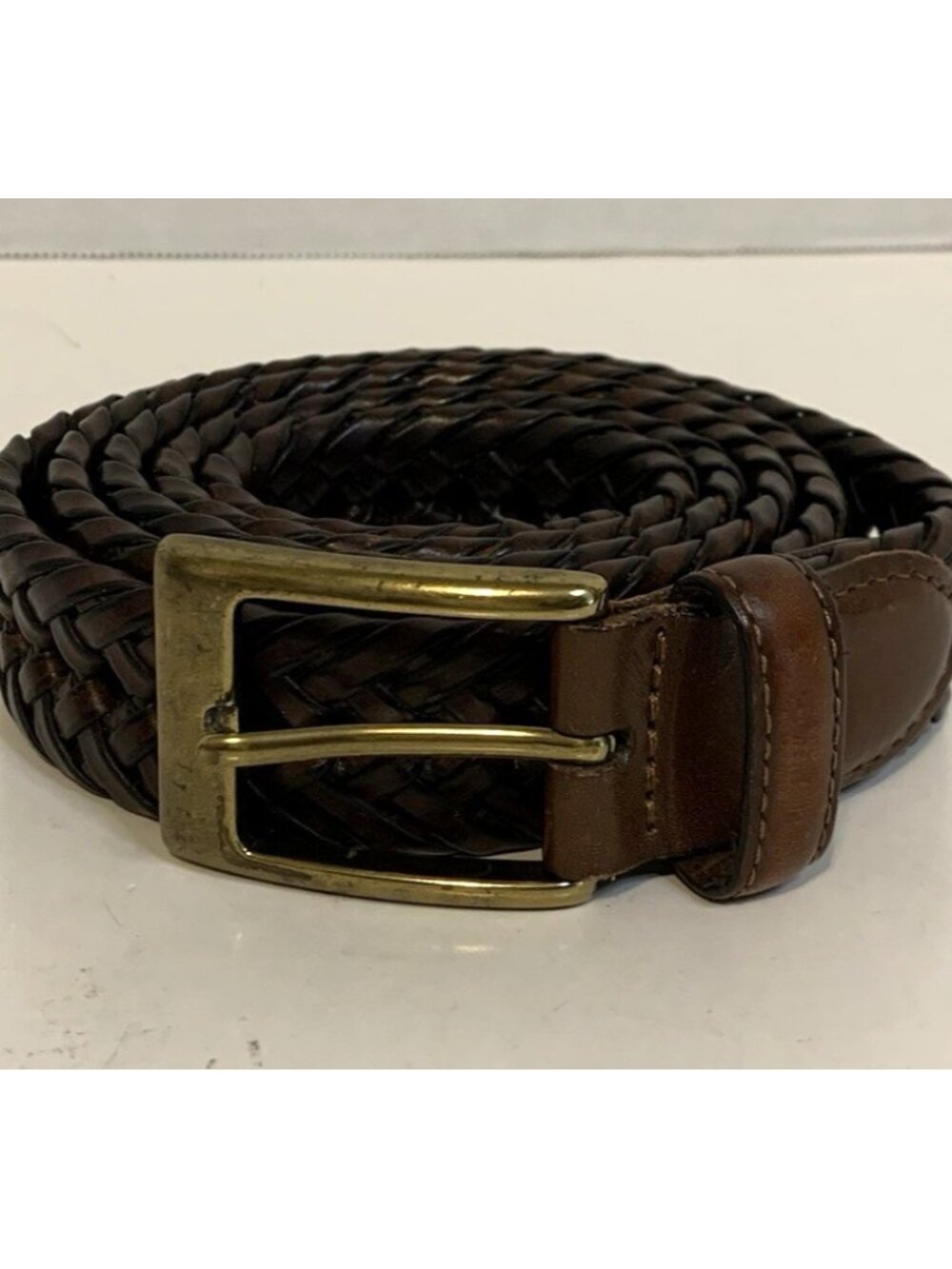 GH Bass & Co Men’s Braided Belt Size 46/115 Dark Brown Faux Leather